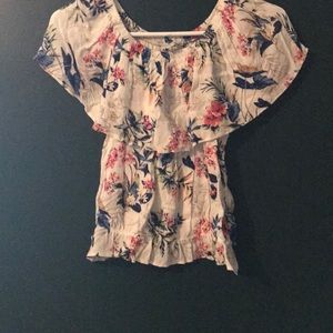 American eagle off the shoulder tropical t-shirt